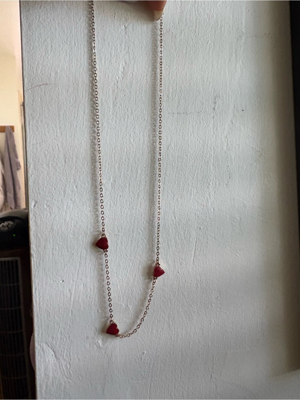 Silver Chain Necklace with Three Red Heart Charms